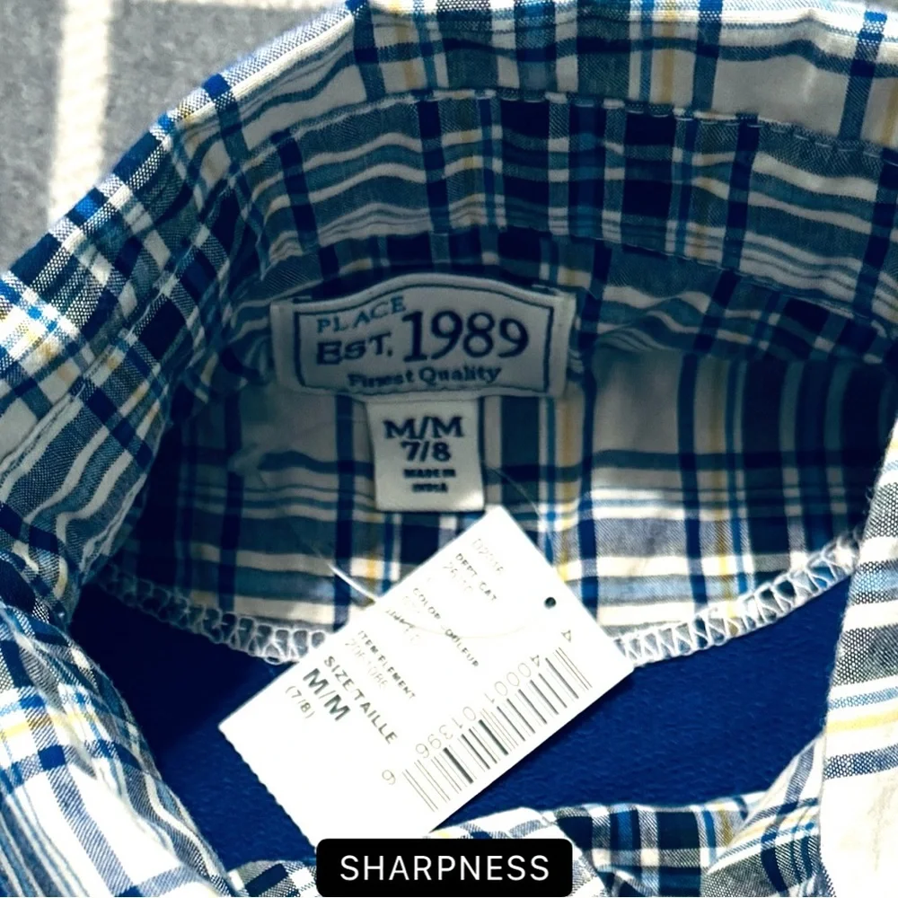The Children’s Place Layered Blue Sweatshirt with Attached Plaid Collar Shirt